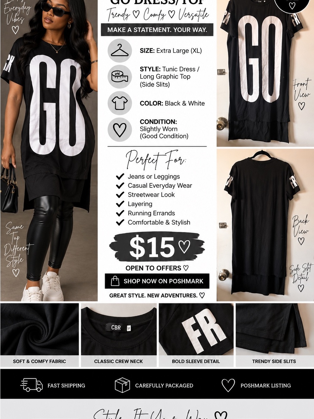 CBR Black & White GO Graphic Tunic Tee